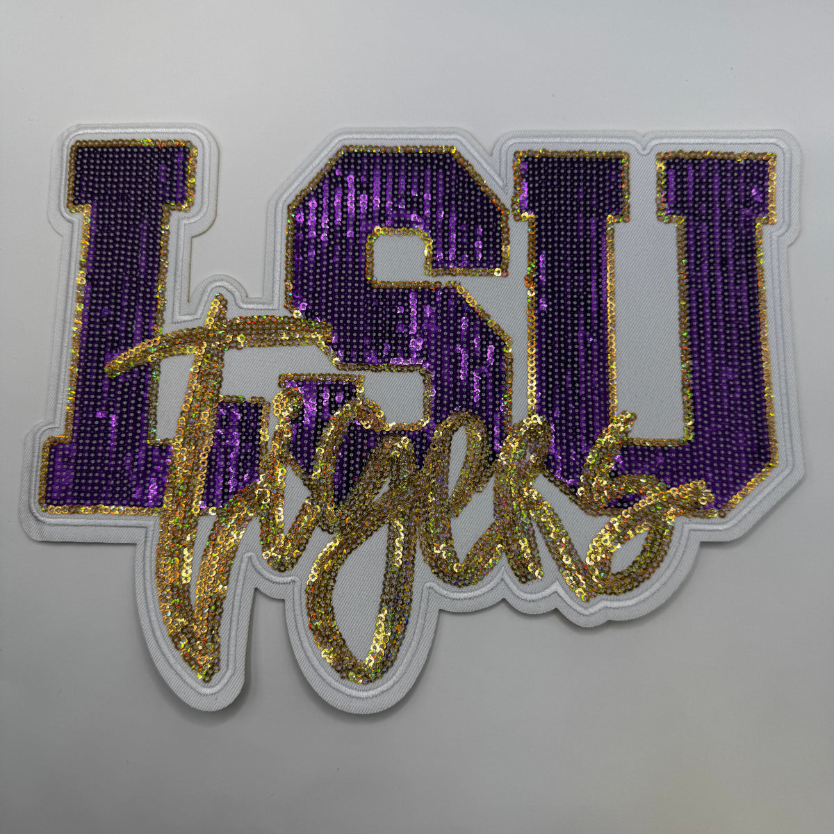 LSU Tigers Rhinestone Sequin Patch – Purple & Gold Sparkle Applique
