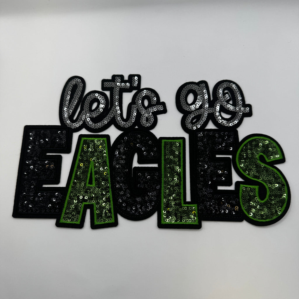 Let’s Go Eagles Green & Black Sequin Patch – Football Game Day Patch