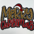 Merry Christmas Leopard Print Chenille Patch – Santa Hat Holiday Design