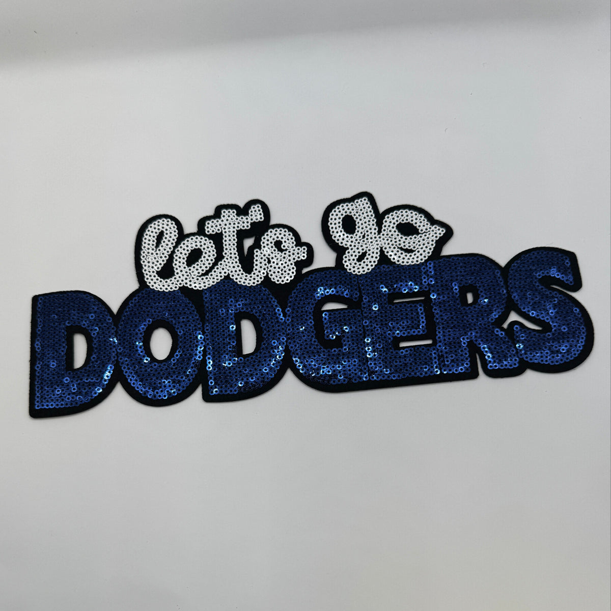 Let’s Go Dodgers Blue & White Sequin Patch – Baseball Game Day Applique
