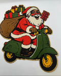 Santa on Scooter Chenille Patch – Ho Ho Ho Christmas Appliqué
