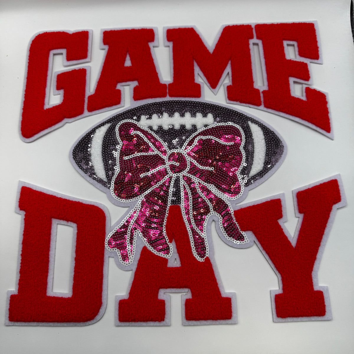 Game Day Football Chenille Patch – Red & White
