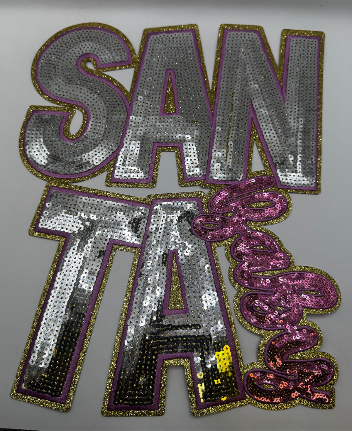 SANTA Baby Sequin Patch – Pink, Silver & Gold Christmas Appliqué