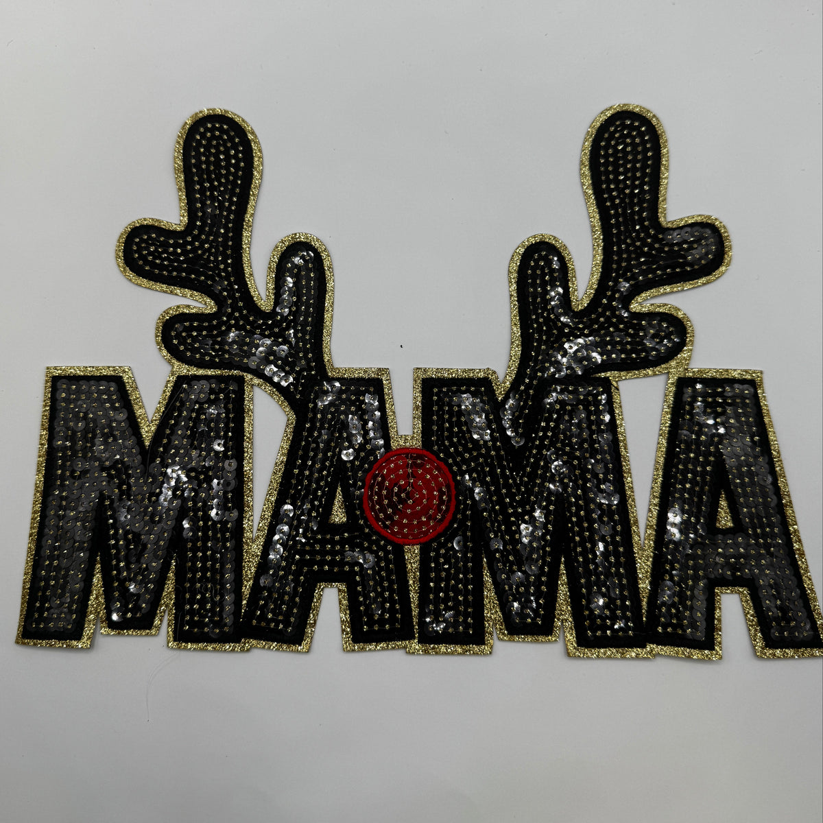 Mama Reindeer Black & Gold Sequin Patch – Christmas Holiday Patch
