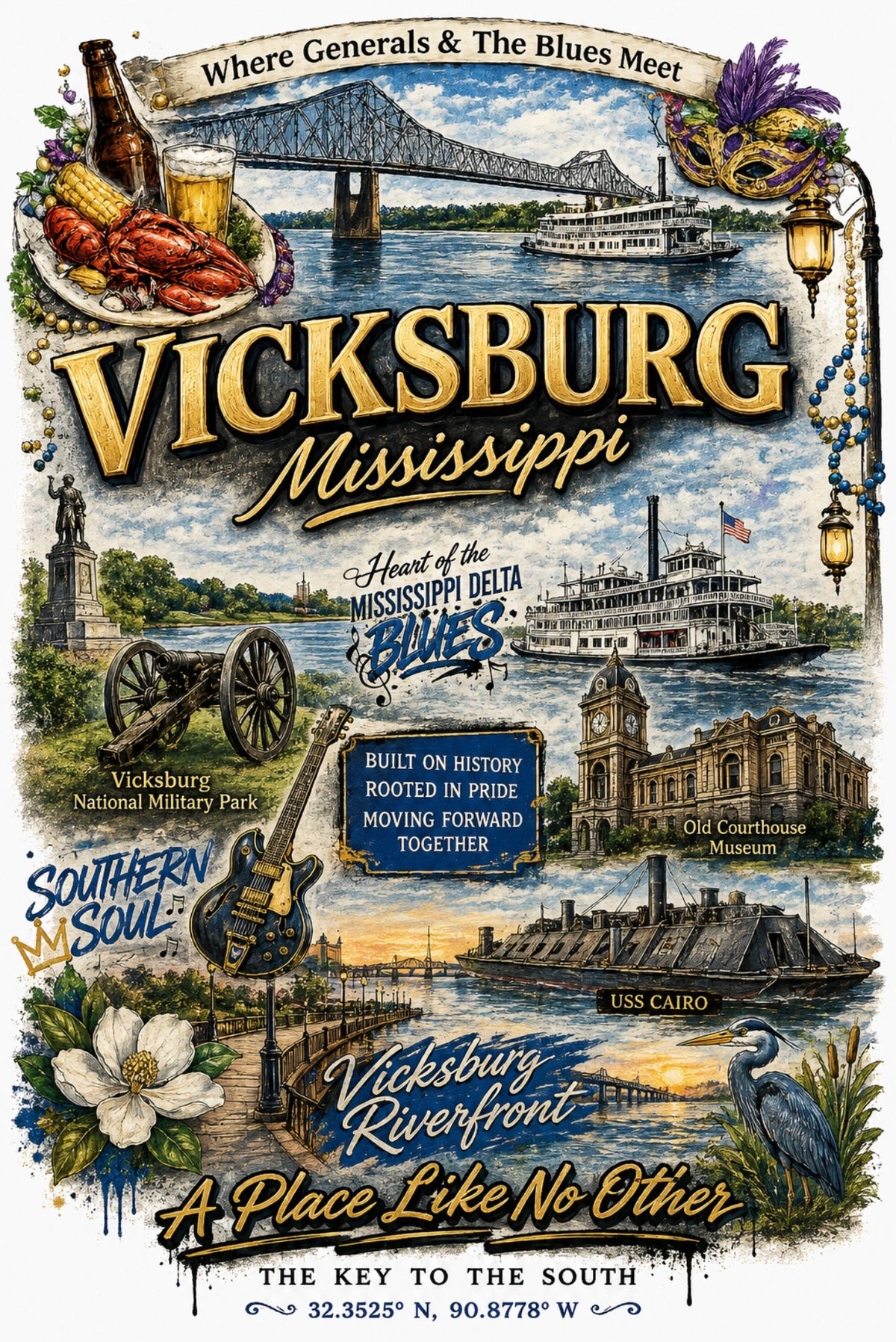 Vicksburg MS - Built on History Graphic T-Shirt