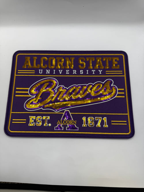 Alcorn State University Braves Sequin Embroidered Patch – Purple & Gold