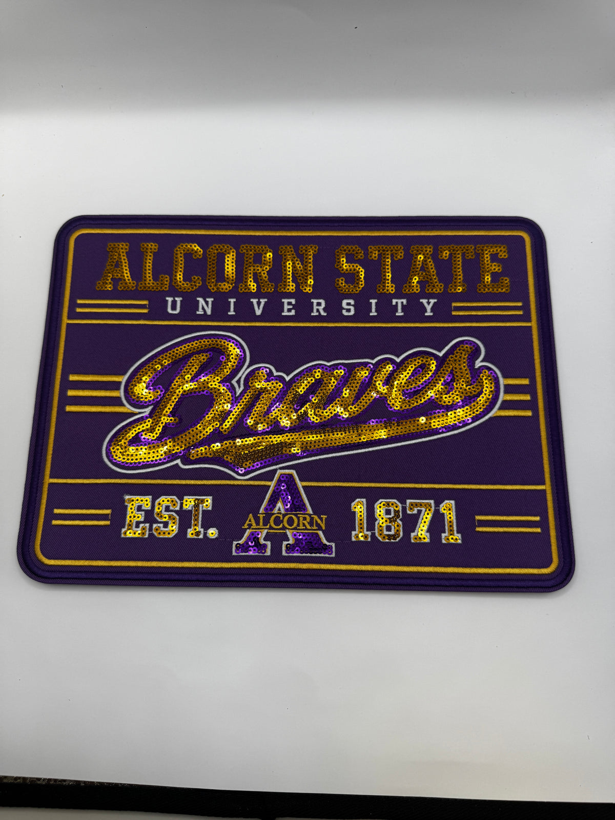 Alcorn State University Braves Sequin Embroidered Patch – Purple & Gold