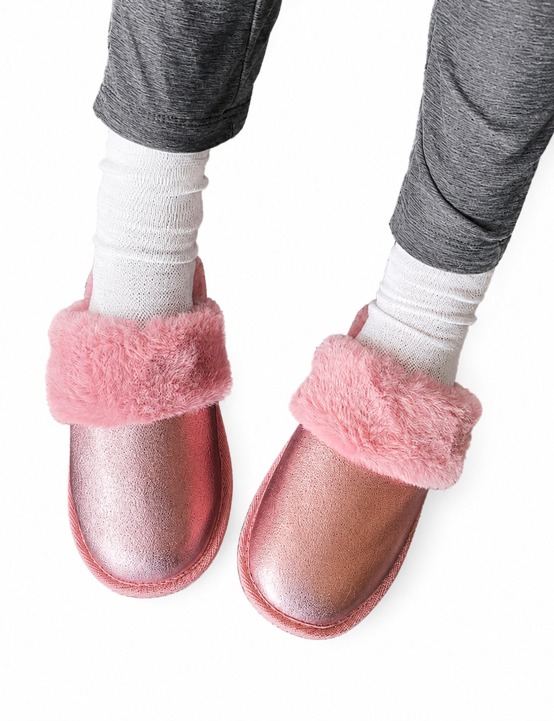 Auden Rose Gold Metallic Faux Fur Slippers