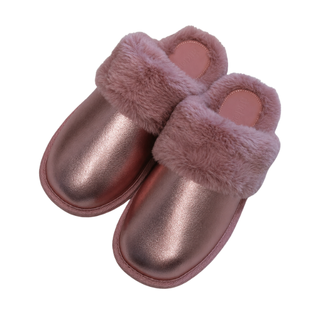 Auden Rose Gold Metallic Faux Fur Slippers