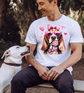 Valentine Basset Hound Graphic Shirt – Pink Hearts, Bow & Lollipop Dog Tee
