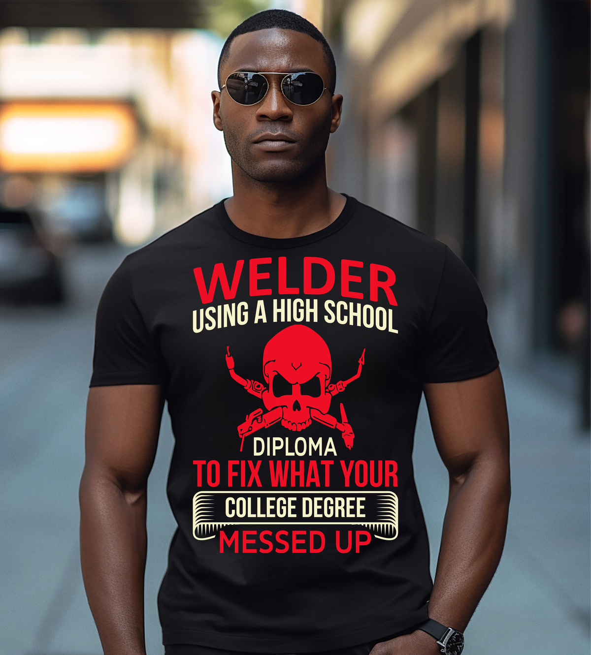 Welder Using a High School Diploma Funny Graphic Shirt – Welding Tradesman Tee