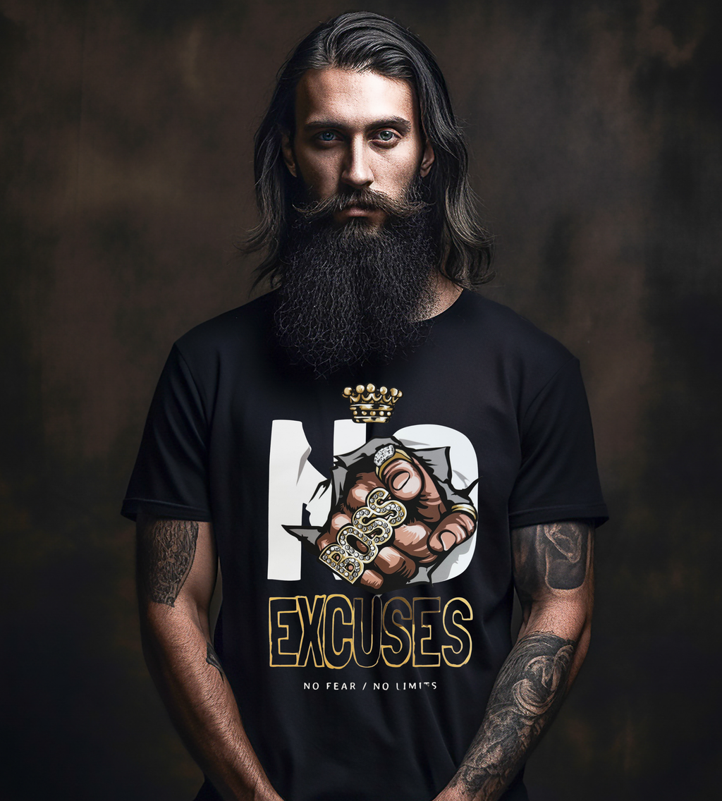 No Excuses Boss Fist Graphic T-Shirt – No Fear No Limits Motivational Tee