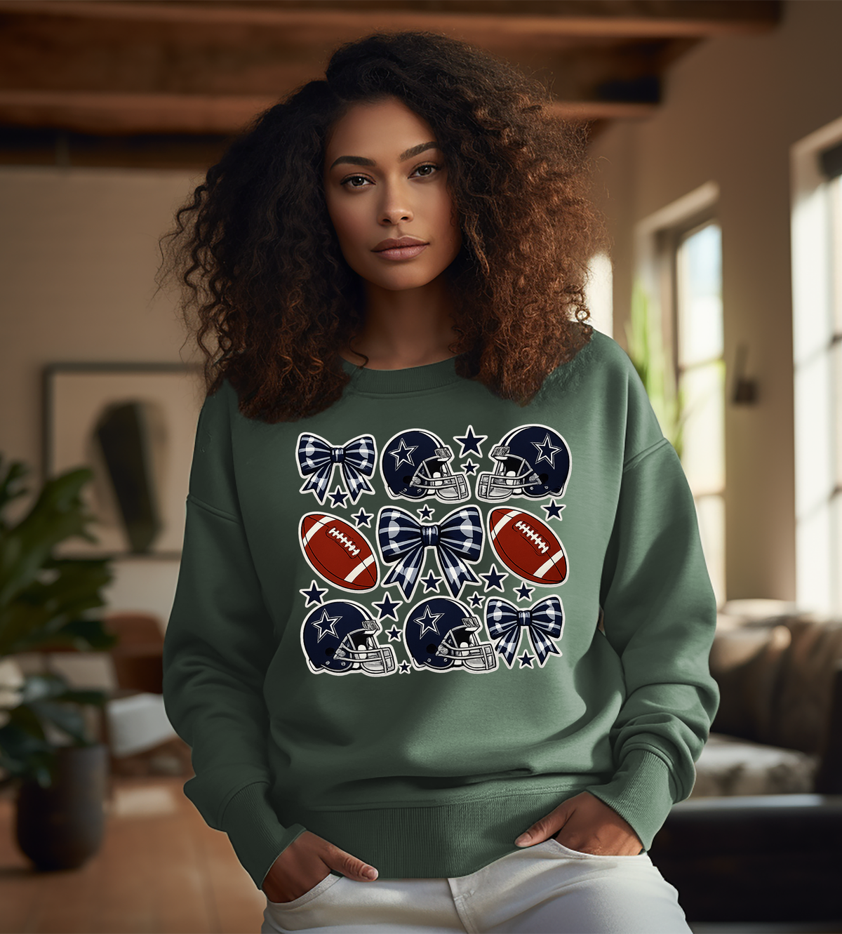 Dallas Cowboys Football Bows Graphic T-Shirt – Navy Game Day Design