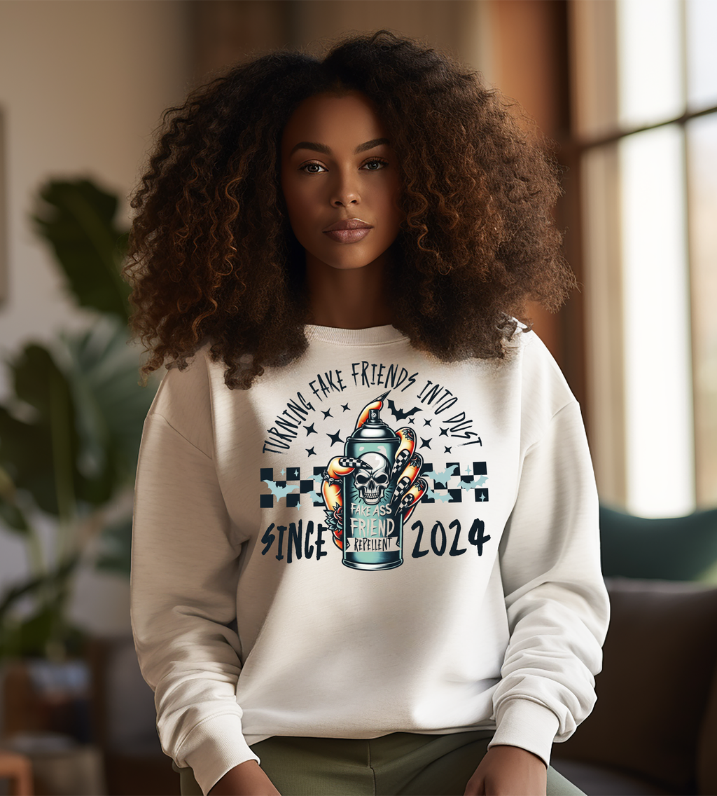 Turning Fake Friends Into Dust Since 2024 Graphic T-Shirt – Funny Sarcastic Skull Design