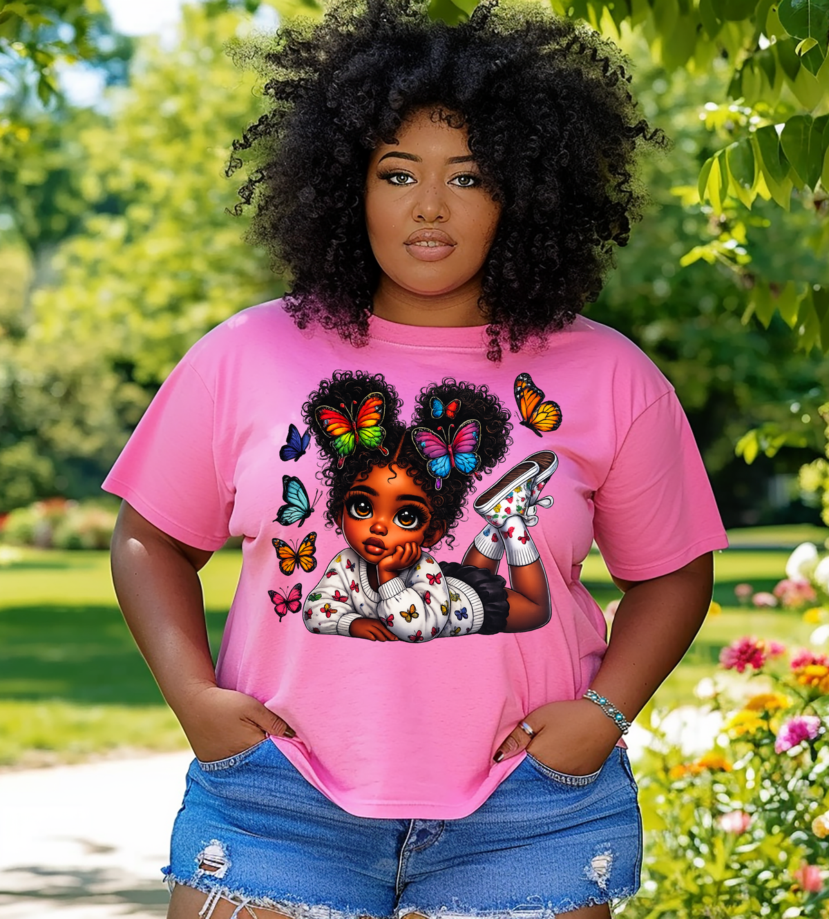 Butterfly Girl Graphic Shirt | Colorful Black Girl Butterfly Tee, Sweatshirt & Hoodie