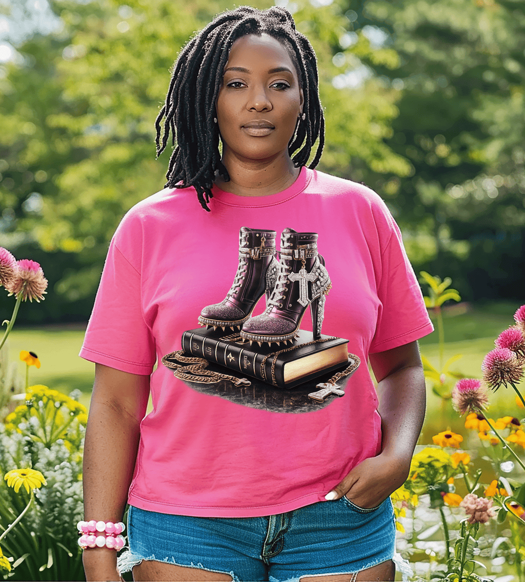 Faith in Every Step High Heel & Bible Graphic T-Shirt