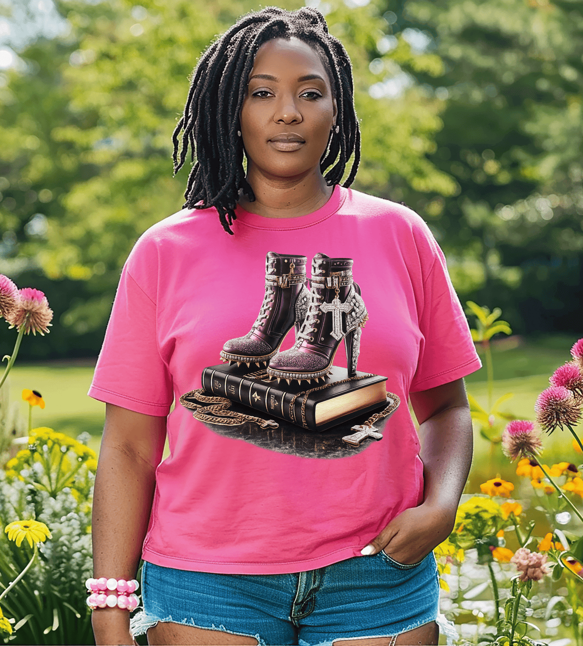 Faith in Every Step High Heel & Bible Graphic T-Shirt