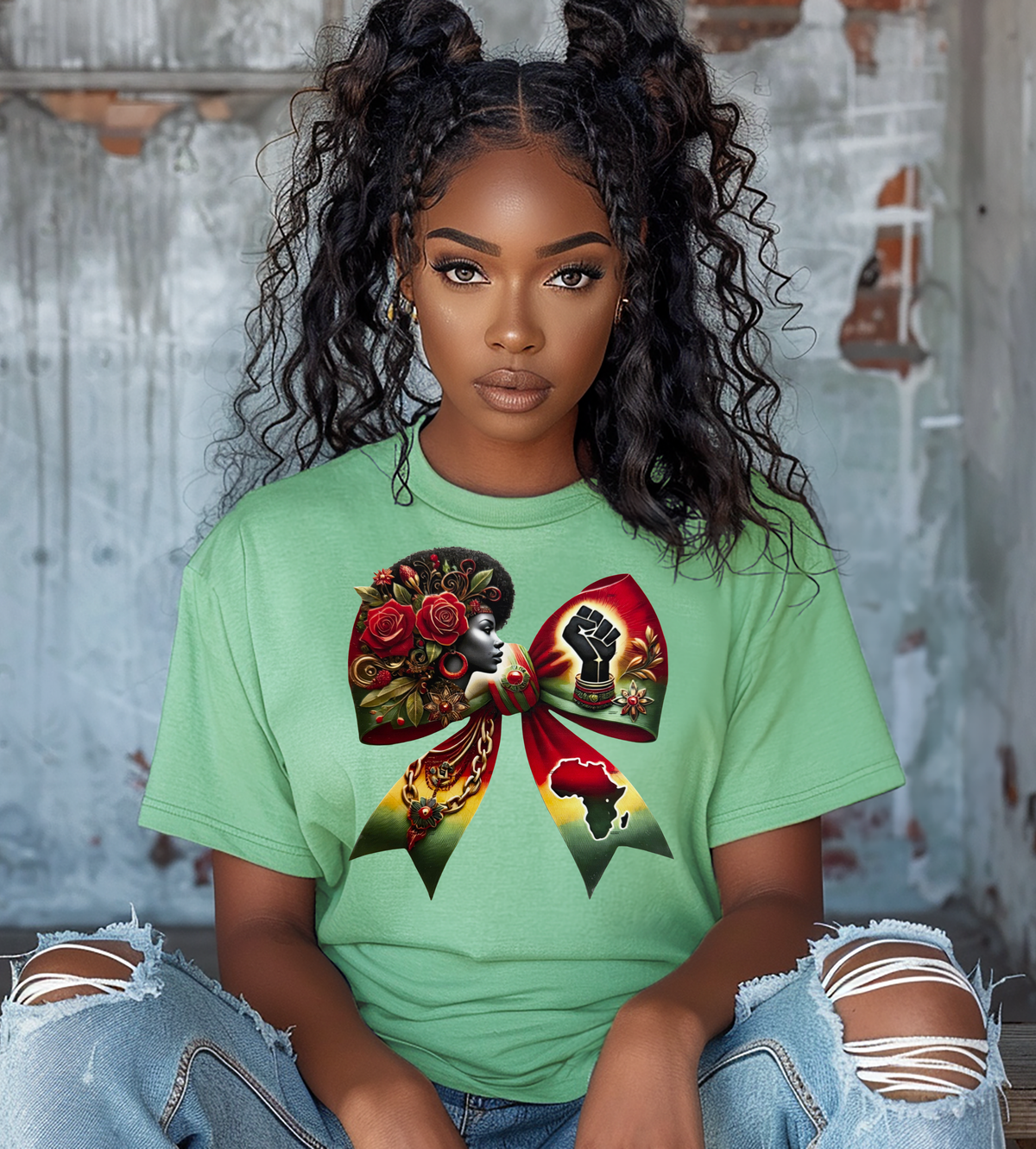 African Pride Bow Graphic Shirt – Black Woman Empowerment & Heritage Tee