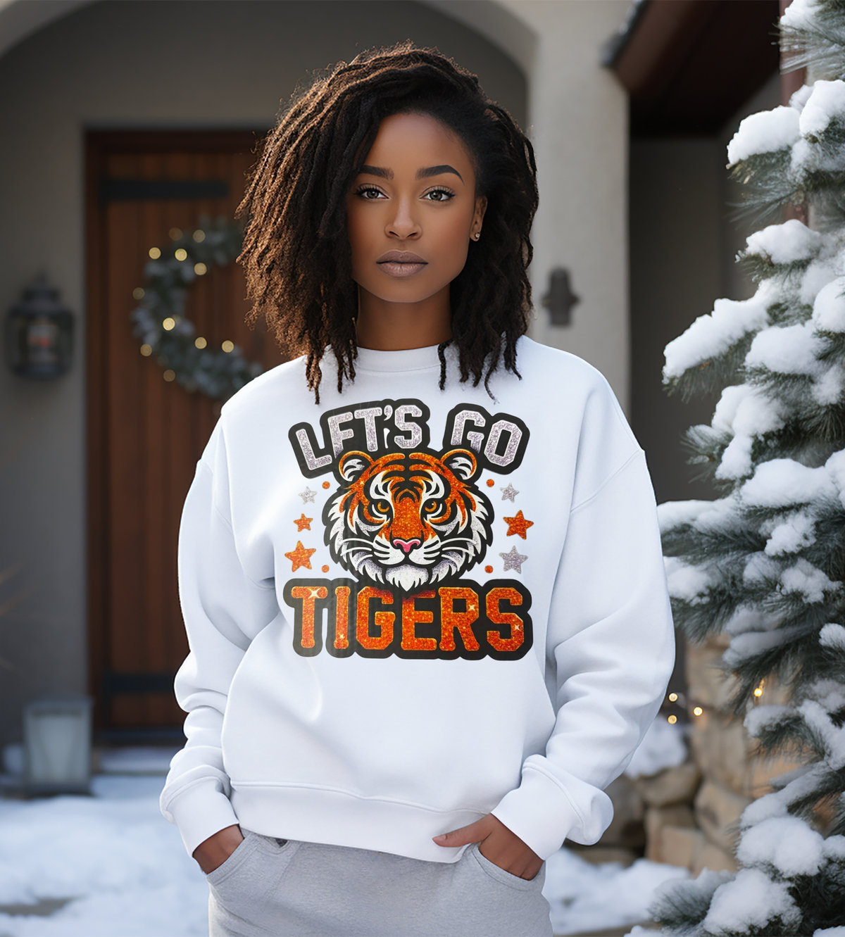 Let’s Go Tigers Glitter-Style Graphic T-Shirt – Tiger Pride Game Day Tee