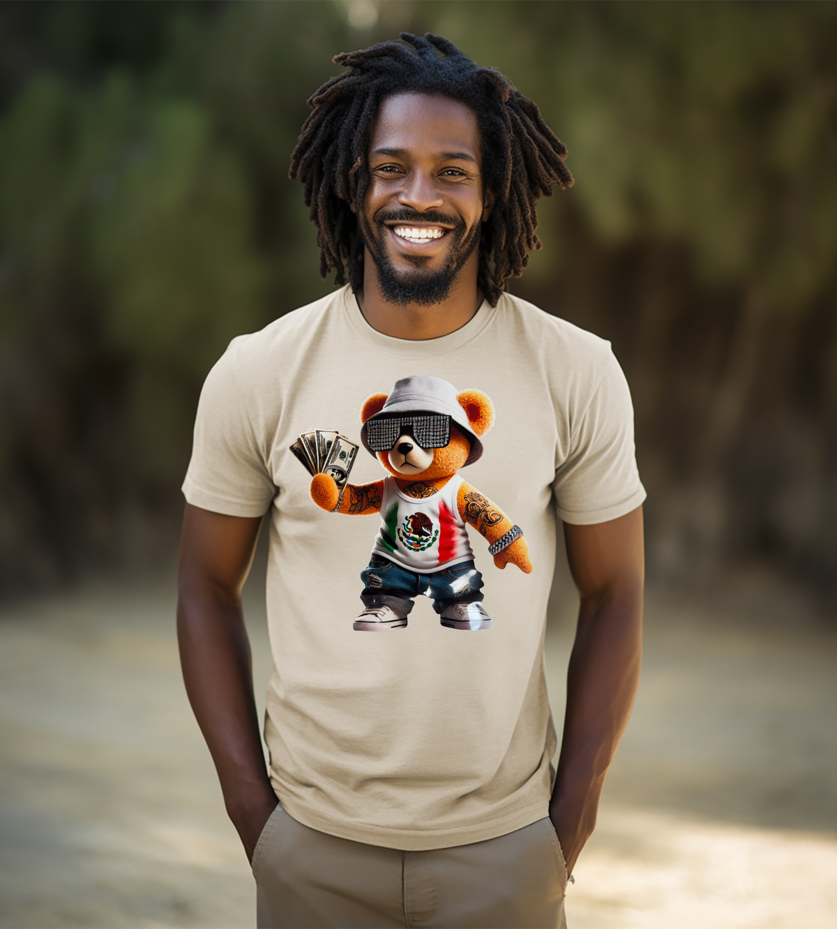 Mexican Money Bear Graphic T-Shirt – Tattooed Streetwear Teddy Design