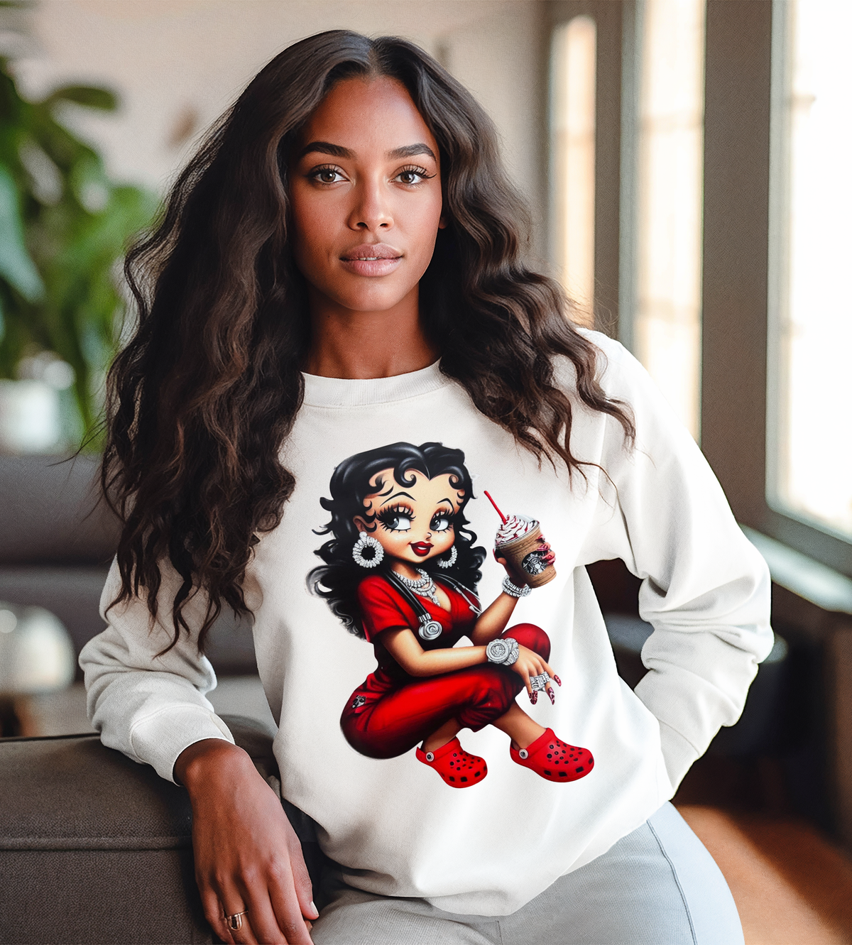 Retro Glam Coffee Girl Graphic T-Shirt – Sassy Coffee Lover Tee