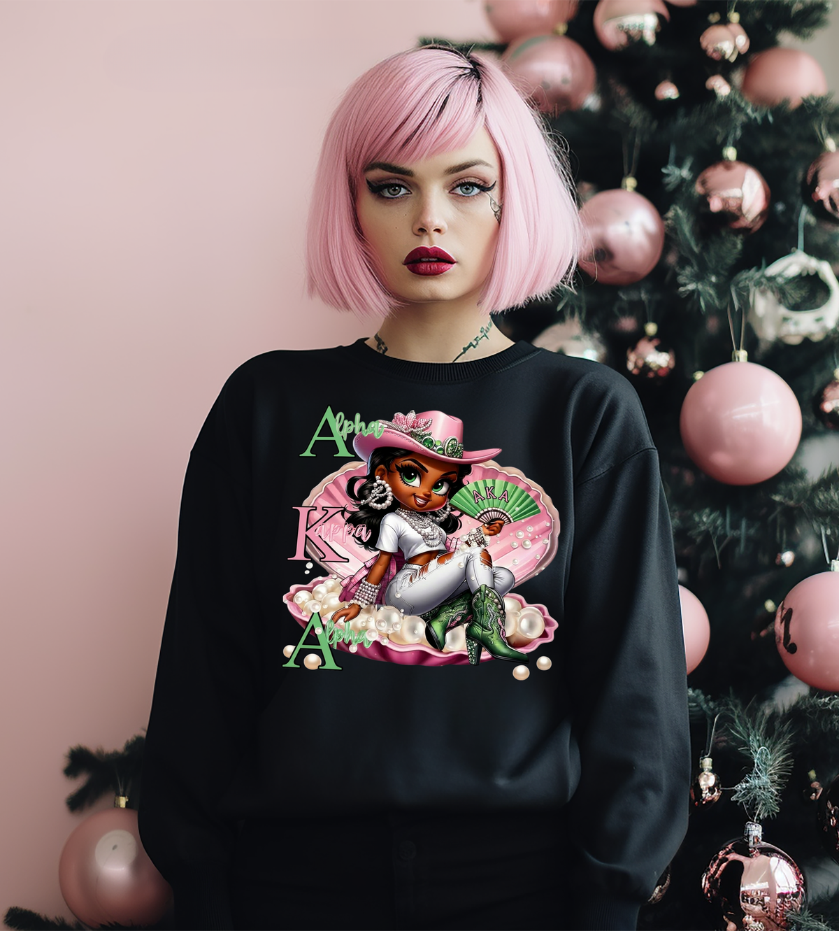 Alpha Kappa Alpha Cowgirl Graphic T-Shirt – Pink & Green Pearl Western Design