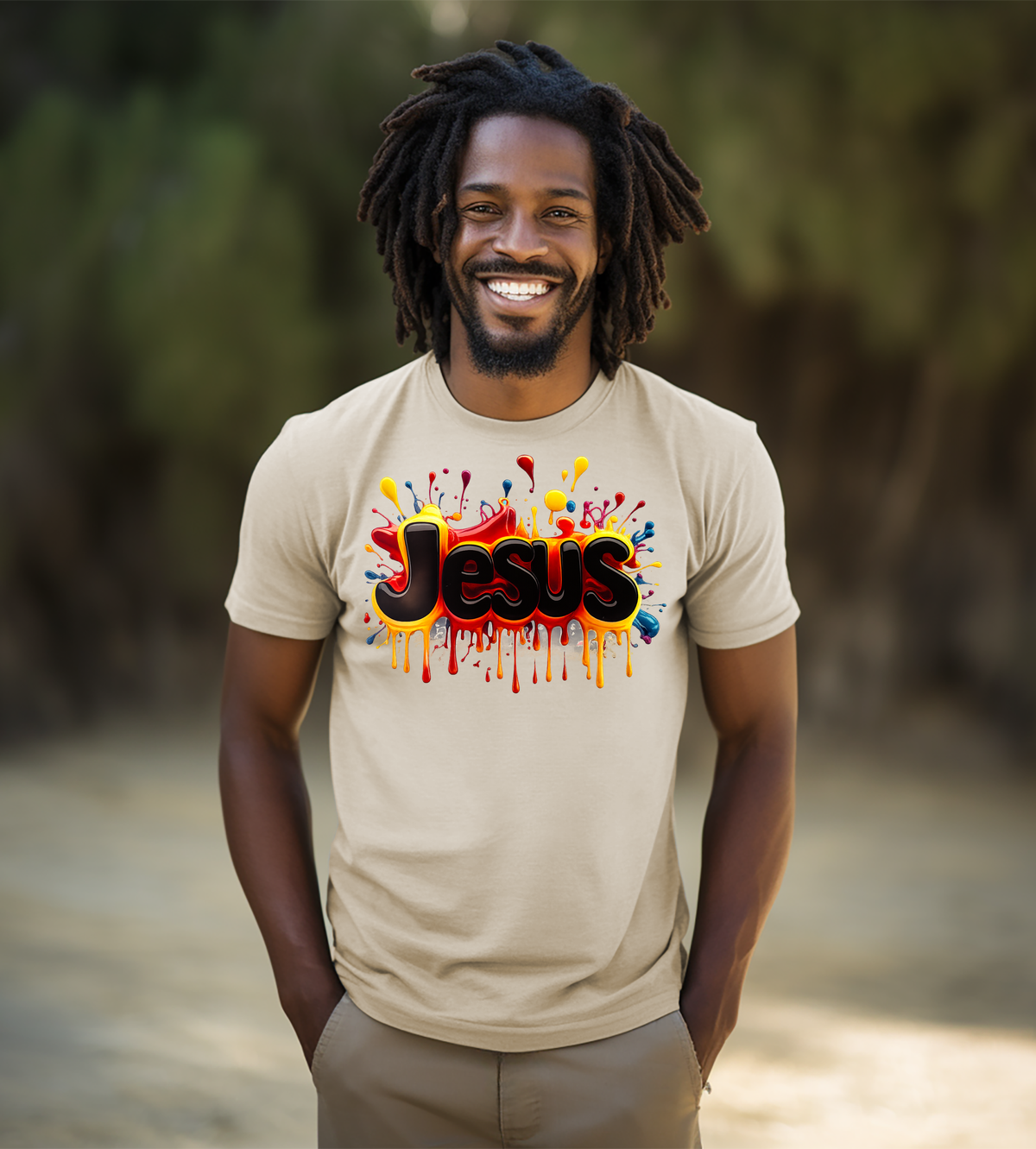 Jesus Color Splash Graphic T-Shirt – Bold Christian Faith Tee