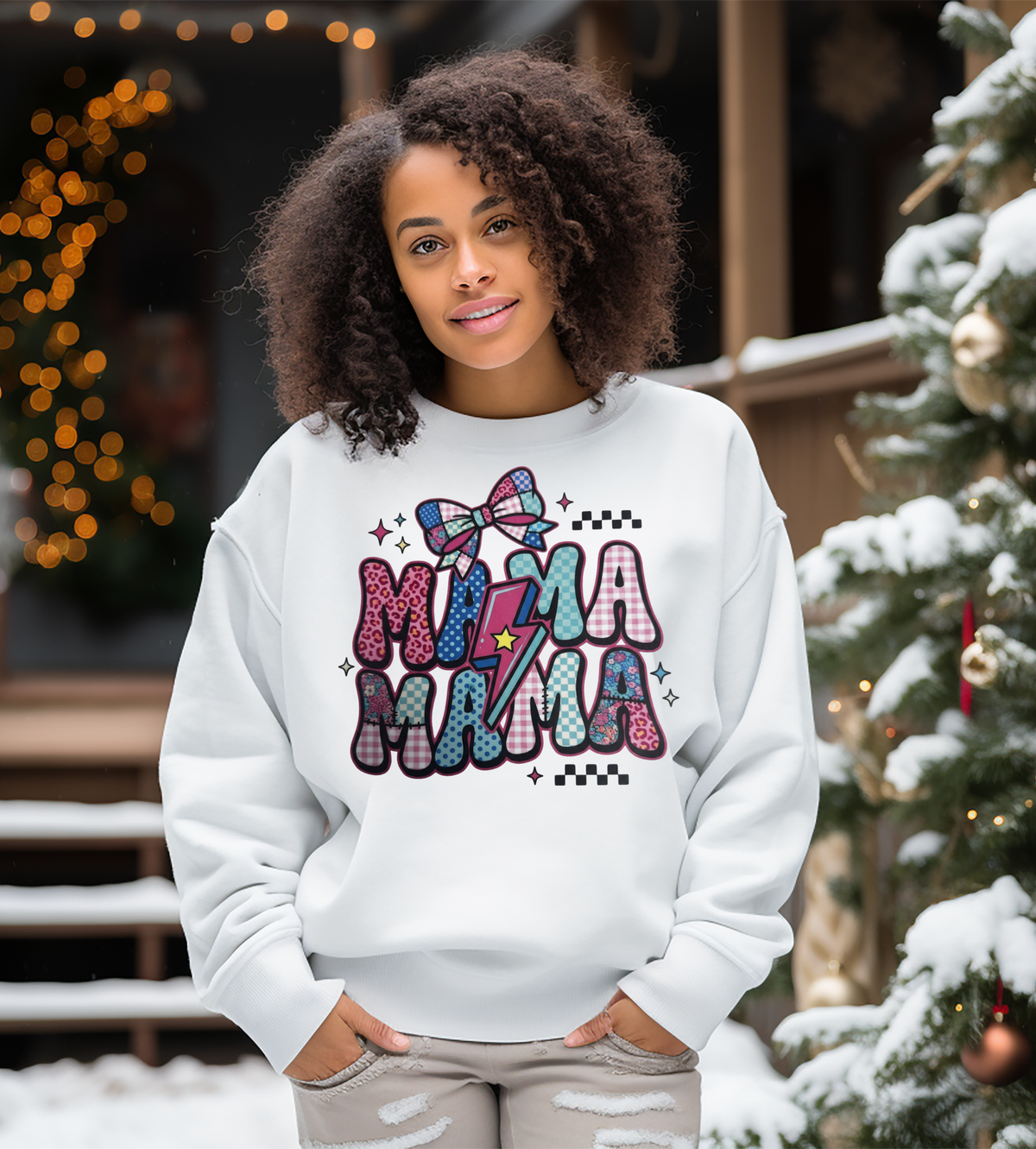 Mama Mama Retro Patchwork Graphic Shirt | Colorful Mom Tee
