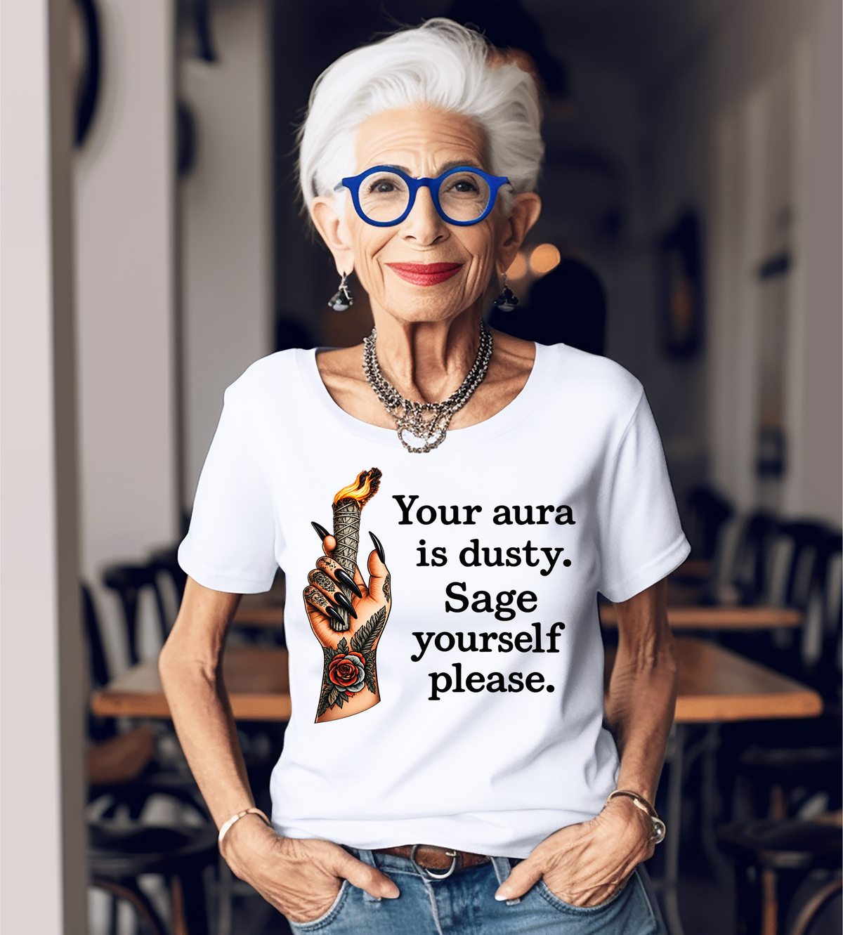 Your Aura Is Dusty, Sage Yourself Please Graphic Shirt – Funny Spiritual Witchy Tee