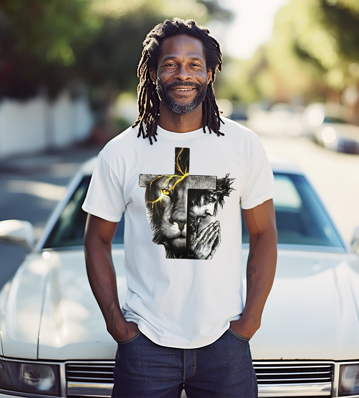 Faith & Strength Lion Cross Graphic T-Shirt