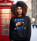 Game Day Football Graphic Shirt – Blue & Orange Sparkle Style Football Tee