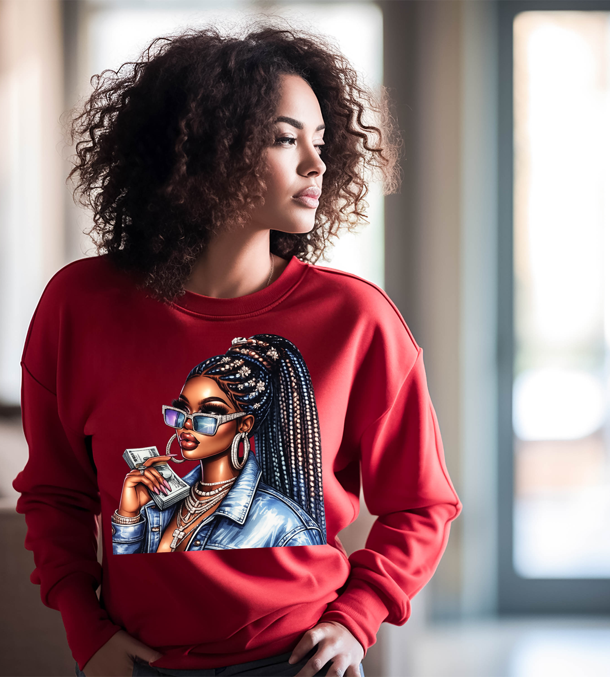 Boss Babe Money Graphic T-Shirt – Glam Girl with Cash DTF Design