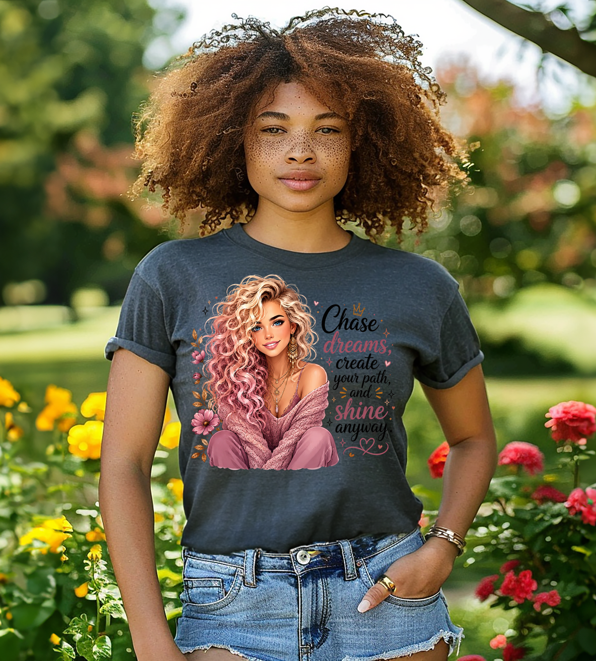 Chase Dreams, Create Your Path & Shine Anyway Graphic Shirt – Inspirational Motivational Tee