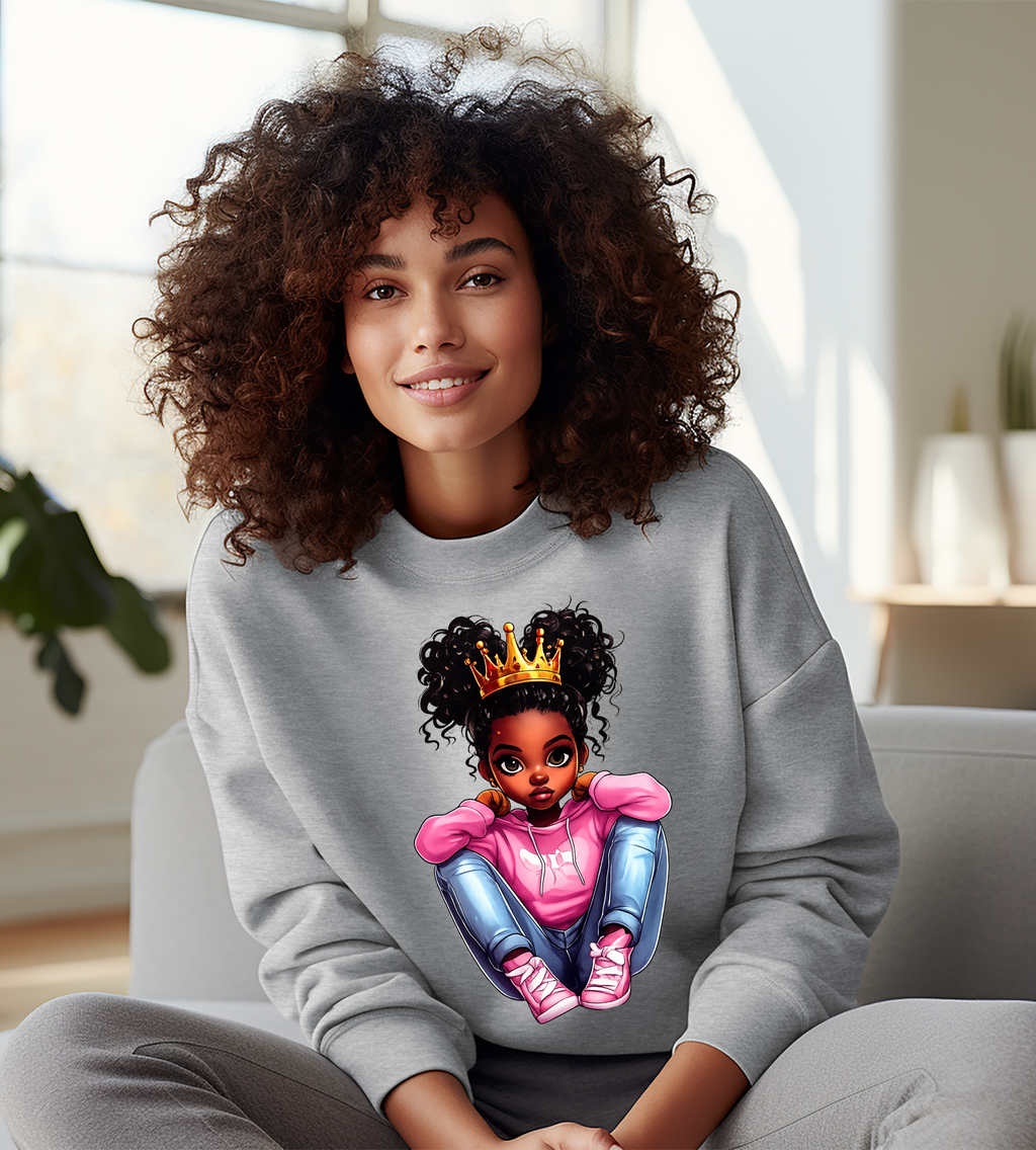 Little Black Princess Graphic T-Shirt – Crowned Girl Pink Hoodie Tee