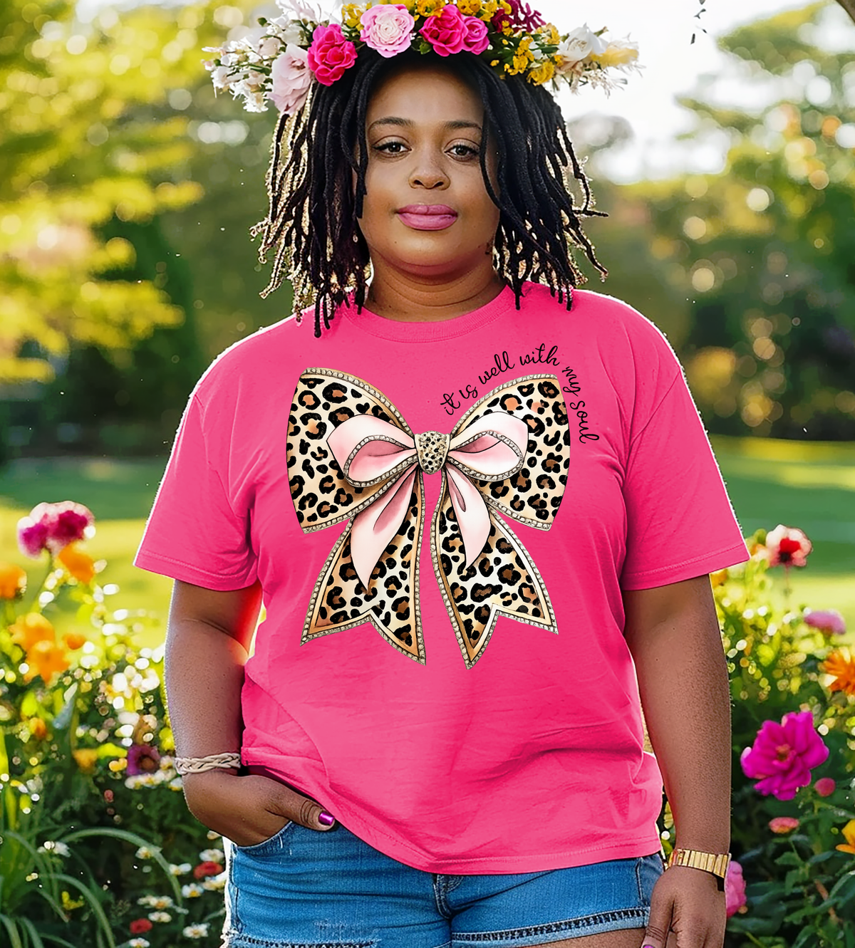 It Is Well With My Soul Leopard Bow Christian Graphic Shirt
