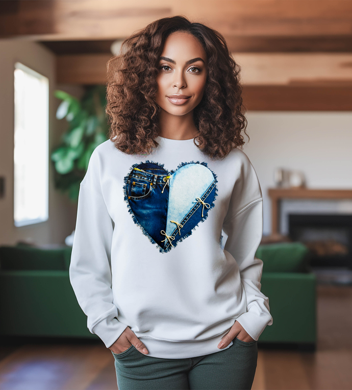Denim Heart Graphic Shirt – Blue Jean Patchwork Love Tee