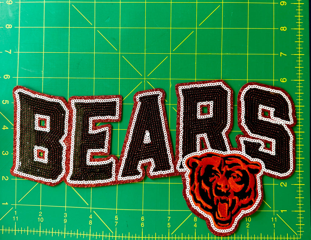 Chicago Bears Sequin Logo Patch – Black, Orange & Red Football Patch