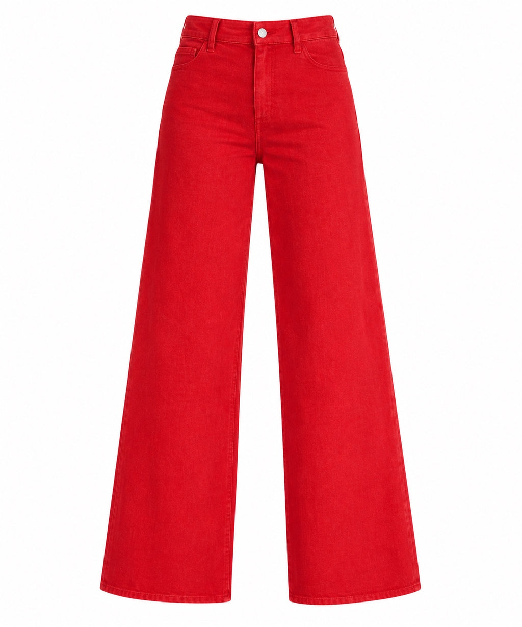 Women’s High-Rise Sailor Wide-Leg Jeans – Red